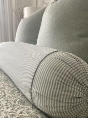STUDIO MCGEE Green/Ivory Striped Bolster Pillow Round 32" x 7" Cylinder
